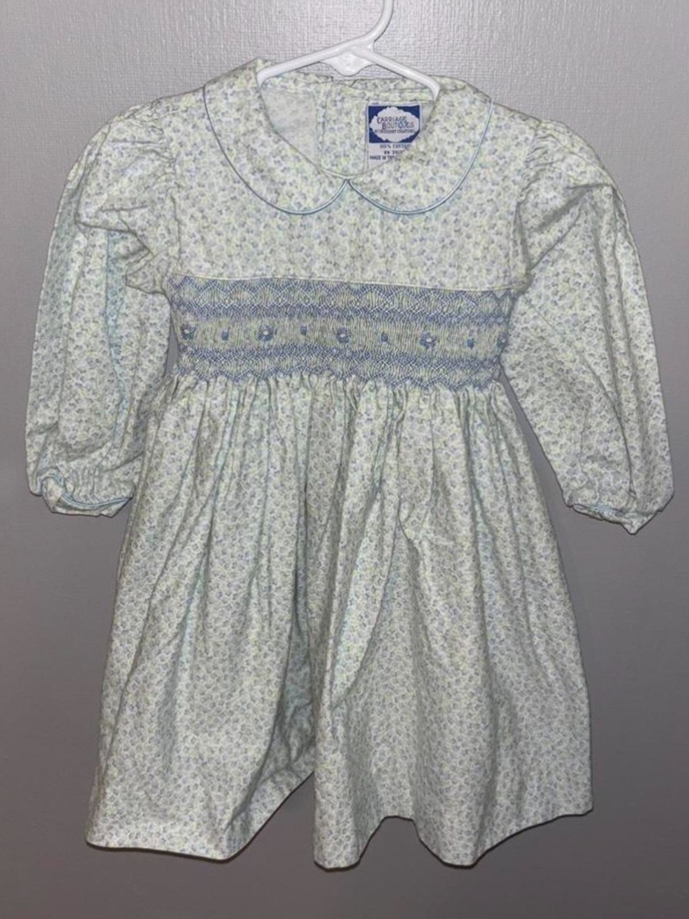 Carriage Boutique Girls Floral Smocked Dress Peter Pan Collar Long Sleeve 18-24 - Picture 1 of 2
